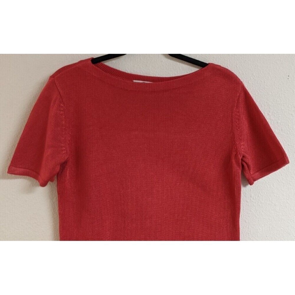 Women's TALBOTS Bright Pink Cotton/Rayon Blend Boatneck Short Sleeve Sweater SM - Picture 2 of 6
